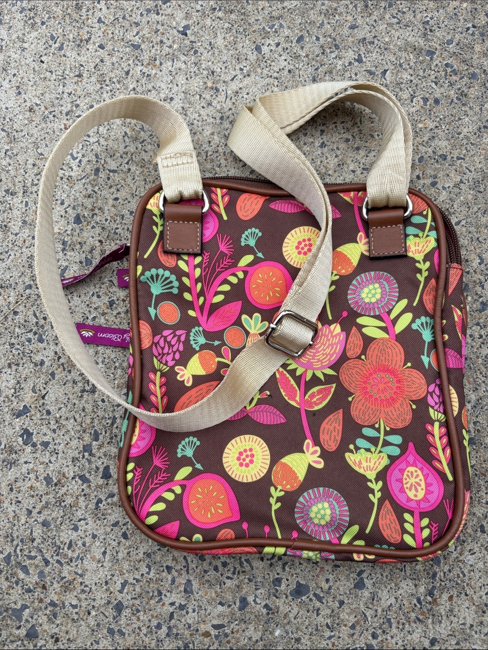 Lily Bloom Brown Floral Crossbody with Pink and Orange Accents - Picture 5 of 11